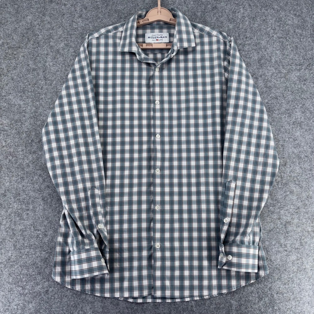 Mizzen+Main Leeward Collection Plaid Performance Shirt XL Trim Fit Blue White